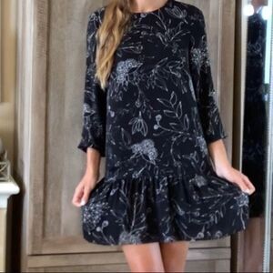 Lila Rose Women's Floral Print Ruffle Hem Overall Dress Black White Size 4‎ NWT